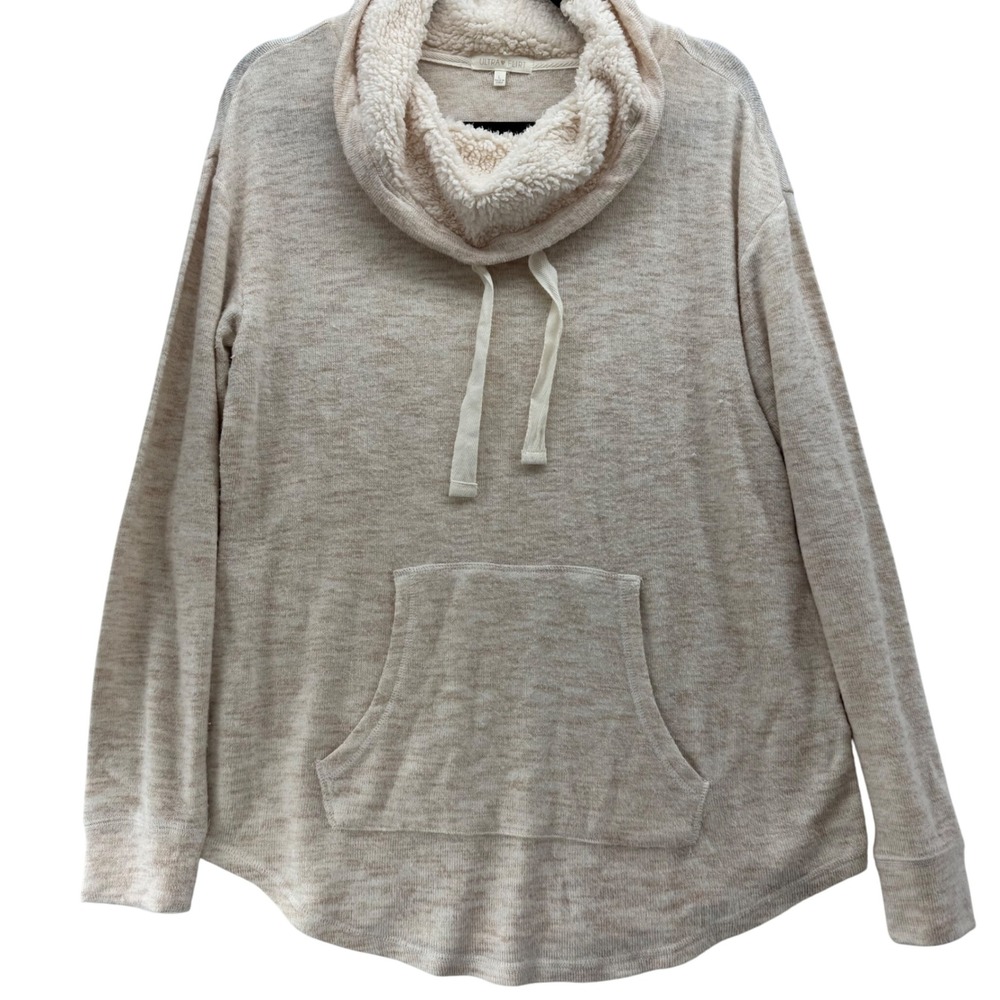 Ultra Flirt Women's L Oatmeal Heather Cowl Neck‎ Pullover Sweatshirt Cozy Pocket